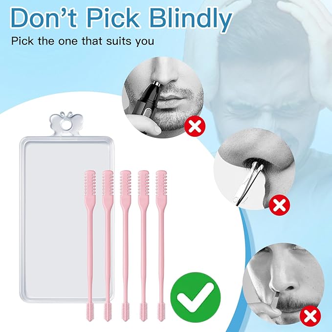 15Pcs 2-in-1 Pink Nasal Hair Cutter,Portable Manual Nostril Hair Remover Christmas Mens Nose Hair Trimmer for Women Gift with Cleaning Brush,Double Sided 360° Rotating Ear Nose Cutter for Men