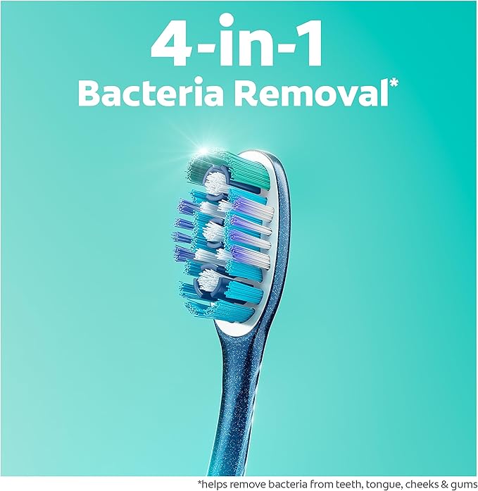 Colgate 360 Deep Clean Soft Toothbrush for 4 in 1 Bacterial Removal, Features Floss Tip Bristles and Tongue Cleaner, 4 Count