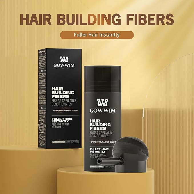 gowwim Hair Thickening Fibers Best 2-in-1 Kit Set,Keratin Hair Building Fibers & Spray Application Atomizador Pump Nozzle,Instantly Cover Sparse Hair Areas (Dark brown)