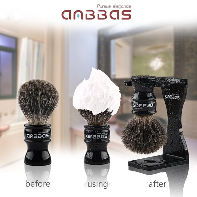 Anbbas Badger Hair Shaving Brush,Stand,Lathering Bowl,3.5oz Soap,Straight Razor with Bag and Razor Strop,7in1 Kit for Men Wet Shave