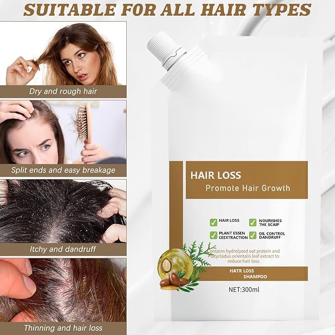 Anti-Hair Fall Hair Loss Shampoo 2 Pack, Promote Hair Growth Shampoo, Rich in Various Plant Extracts, for All Hair Types (300ml x 2 Bottles)