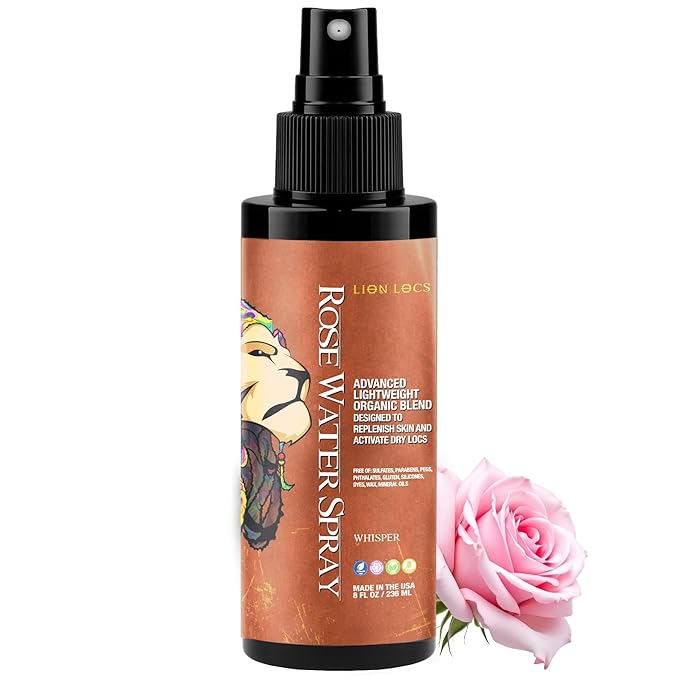 Lion Locs Rosewater Moisturizing Spray for Locs and Skin | Organic Vegan Conditioner Rose Water for All Hair Types.