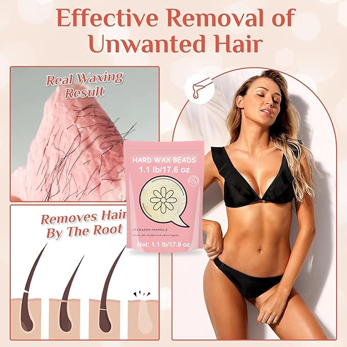 1.1 lb Refill Wax Beads for Hair Removal, Brazilian Hard Wax for Bikini, Face, Eyebrow, Back, Chest, Legs, Armpit, Coarse Hair At Home Waxing Beads for Women Men (Coconut)
