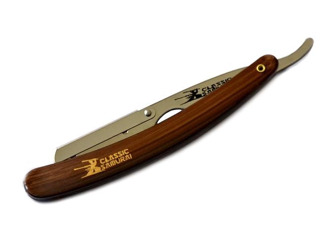 Stainless Steel Professional Barber Folding Straight Edge Razor Shavette Men's Shaving Kit with 200 Count Lord Single Edge Razor Blades (Brown)