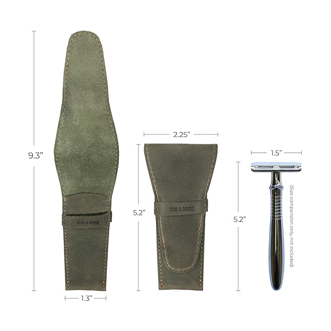 Hide & Drink, Leather Safety Razor Case, Shaving Accessories, Personal Care Essentials, Handmade Includes 101 Year Warranty (Dark Jade)