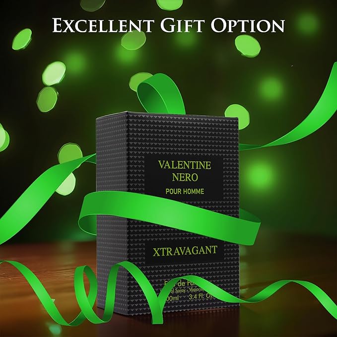 Valentine Nero Xtravagant for Men - Oriental Fougere Fragrance - Top Notes of Calabrian Bergamot & Espresso Coffee Accord - Base Scents of Refined Vetiver - Elegant 100ml Bottle, Parfume for Men