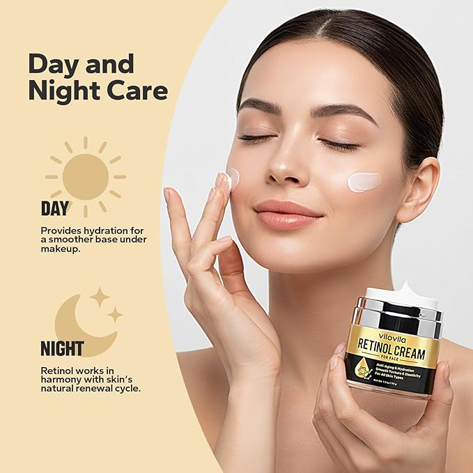 Retinol Cream For Face (1.7 Oz), Retinoids For Facial, Anti Aging Face Cream with Retinol & Hyaluronic Acid, Day & Night Facial Moisturizer for Women & Men, Hydrating Creams for Fine Lines