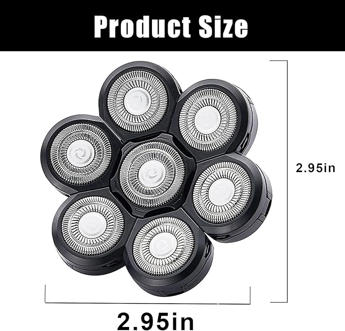 7 Blades Head Shaver Replacement Heads, Universal Fit for Electric Razors, Wet & Dry Use, 7D Floating Design, Stainless Steel Blade Heads, Ideal for Men's Face & Bald Head Shaving (2count)
