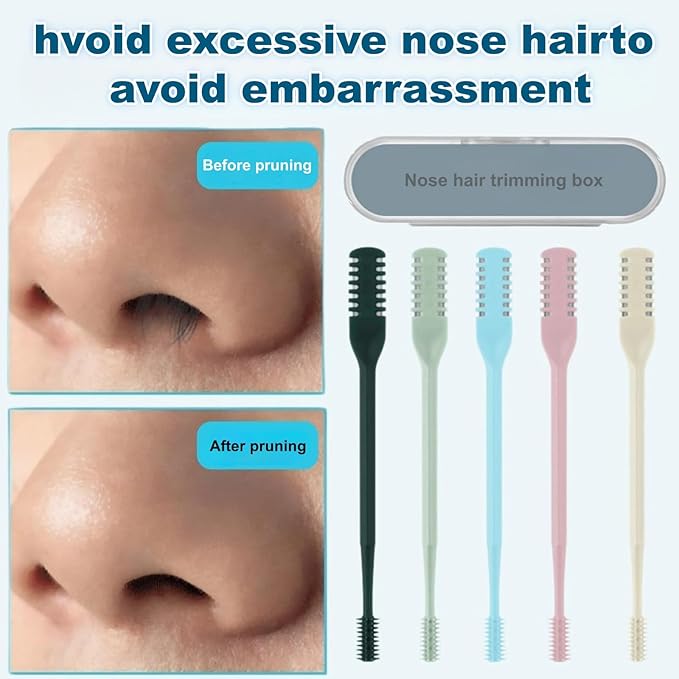 5 PCS 2025 Upgrade Manual Nasal Hair Trimmer – 360° Rotating Double-Sided Blade Nose Hair Cutter with Ear Pick, Portable Travel Essentials for Men & Women