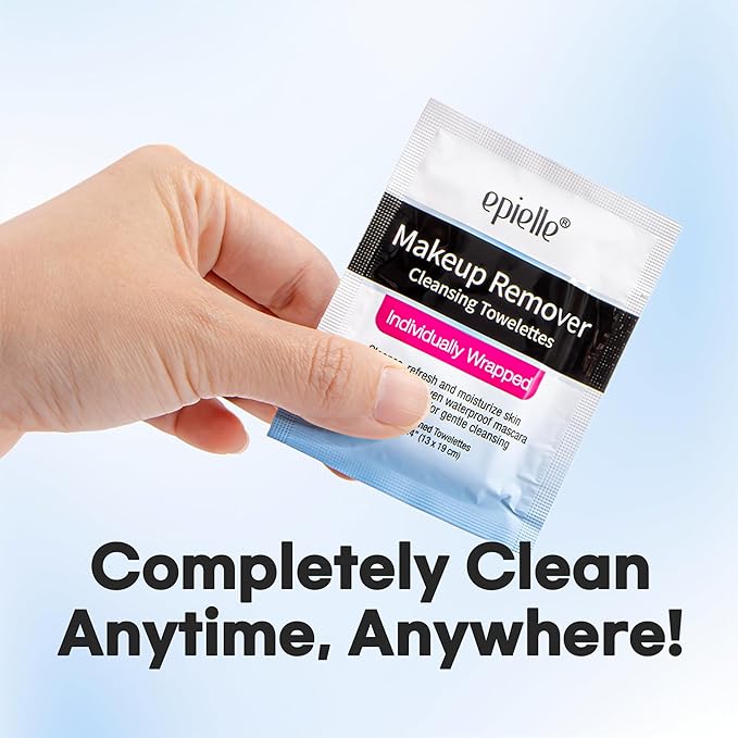 Epielle Makeup Remover Wipes Singles, Remove Dirt, Oil, Waterproof Mascara, Gentle Daily Facial Cleanser Towelettes, Stocking Stuffers, 15 Individually Wrapped Wipes