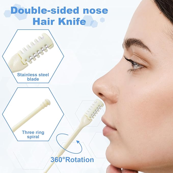 4pcs Manual Nasal Hair Cutter, 2-in-1 360° Rotating Nose Hair Trimmer, Portable Dual-Sided Blade Knife Nostril Cleaning Tool for Traveling or Daily Care- Light Yellow