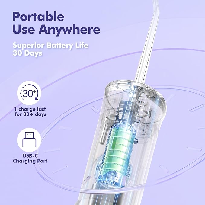 Bezvoi Water Flosser Mini Cordless Portable: 5 Modes Travel Water Dental Floss with Telescopic Water Tank, IPX7 Waterproof Oral Irrigator for Teeth Cleaning Gums,Orthodontic,Braces Care (White)