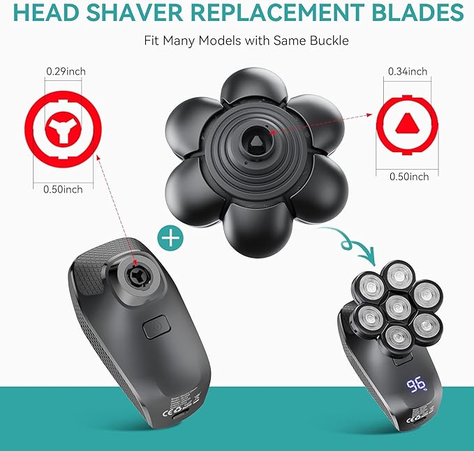 kensen 7D Head Shaver Replacement Head - Electric Shaver Replacement Head 7 Heads for Bald Men Wet and Dry Compatible Many Models Waterproof Head Razor