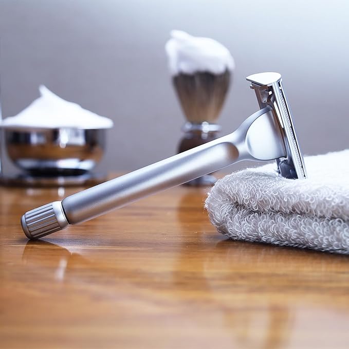 Classic Long Handle Heavy Weight Butterfly Open Double Edge Safety Razor for Men & Women with 10 Stainless Steel Blades,Smooth and Clean Shave Machine,Unique Gifts for Him