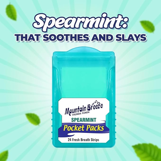 Mountain Breeze Oral Hygiene Mouth Freshener Sugar Free Spear Mint Flavoured Breath Strips (24 Strips Each Cassatte)-Pack of 1(3 Cassette) New