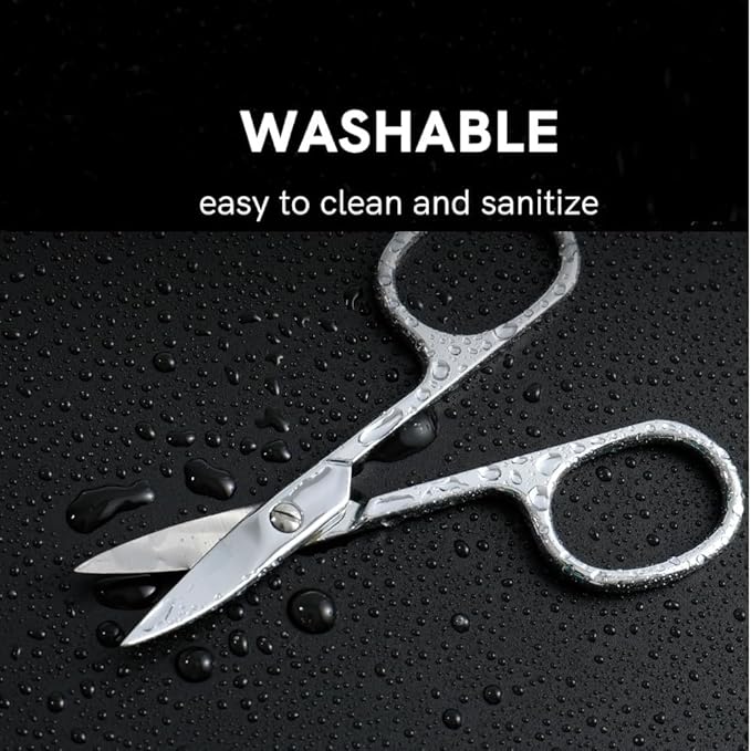 Small Multifunctional Eyebrow Scissors for Women, Mustache Scissors and Nose Hair Scissor for Men, Curved Grooming Scissors for Eyebrow, Mustache, Beard, Eyelashes - Premium Stainless Steel Quality