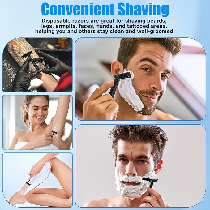 Disposable Razors Bulk for Men 200 Pack, Homeless Supplies Bulk, Twin Blade Mens Safety Travel Supply Shaving Razor, Face Beard Body Shavers for Hotel Camping Bathing (Black)