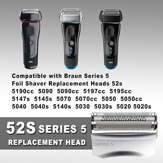 52S Series 5 Electric Shaver Replacement Head for Men Razor Shaving Blades Compatible with 52S Replacement Electric Shaver Heads Braun Series 5: 5090/5190cc, 5040/5140s, 5030s, 5147s, 5145s