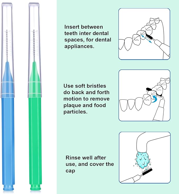 Patelai 100 Pieces Braces Brush for Cleaner Interdental Brush Toothpick Dental Tooth Flossing Head Oral Dental Hygiene Flosser Toothpick Cleaners Tooth Tool(Blue, Green,Elegant Size)