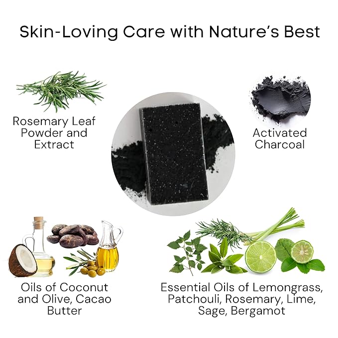 Organics Charcoal Cleansing Soap by Schizandu, Organic Herbal Skin Detox with Activated Charcoal, 4 oz, Moisturizing, Nourishing Beauty Bar