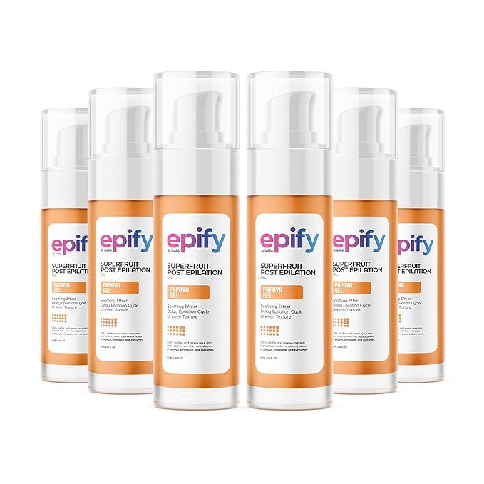 Epify Superfruit Post Epilation Papaya Gel, Hair Inhibitor for Face and Body, Non-Irritating Formula, Soothing Effect, Hair Growth Minimizer, 2.54 Fl Oz (6)