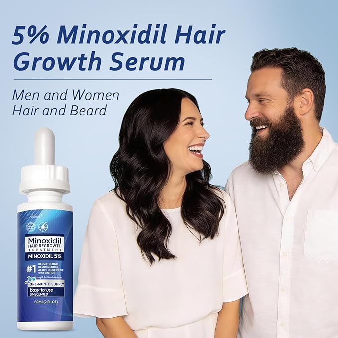 5% Minoxidil Hair Growth Serum for Men & Women with Biotin: Minoxidil for Men and Women, 5 Percent, Hair Regrowth Treatment, Extra Strength, 4 Fluid Ounces (2 Bottles)