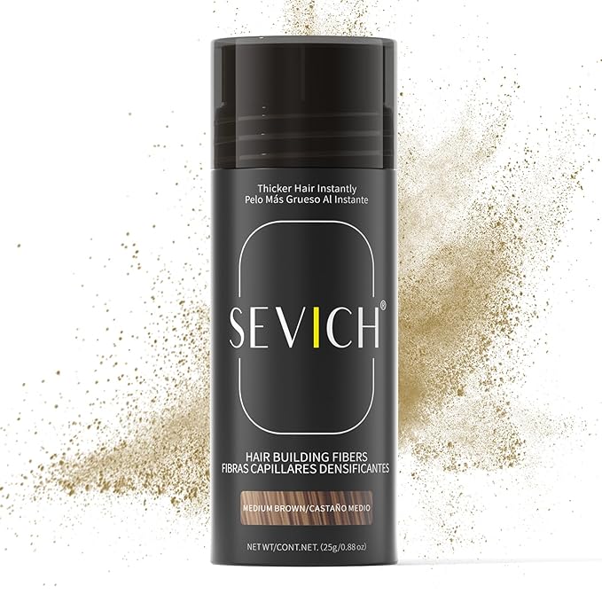 SEVICH Hair Building Fibers - Instant Hair Thickener for Thinning Hair Loss, Natural Keratin Powder for Men Women, Medium Brown 25g/0.88oz