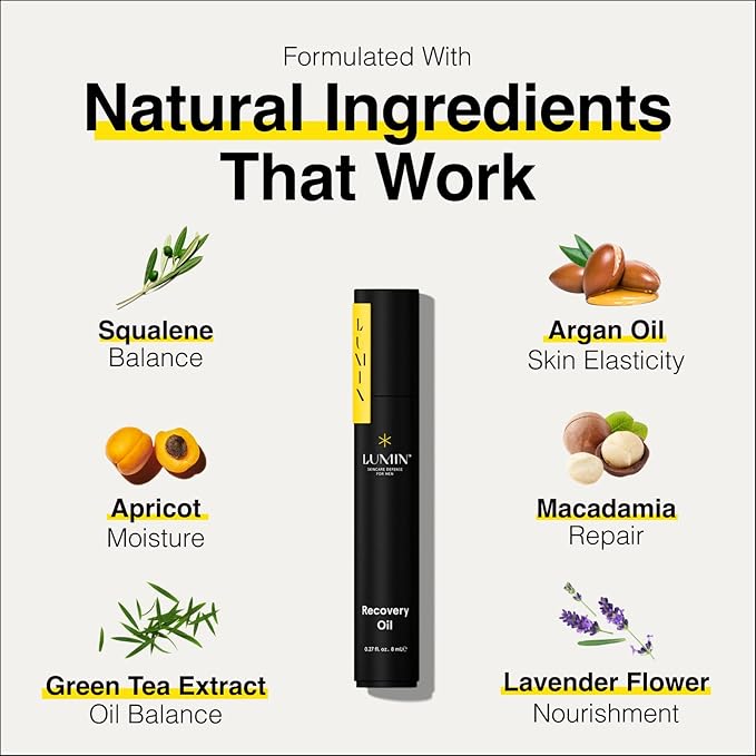 Lumin Recovery Oil for Men – Hydrating Face Oil Stick with Squalane & Argan Oil, Nourishing Moisture for Dry or Tired-Looking Skin, Travel-Friendly, 8ml