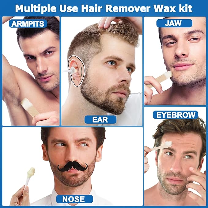 Ear Wax Hair Removal Kit 100g Ear & Nose Hair Wax Kit with 30 Pcs Nose Waxing Sticks for Men and Women at Home Earplugs Hair Removal Lasting Kit Safe Easy Quick & Painless