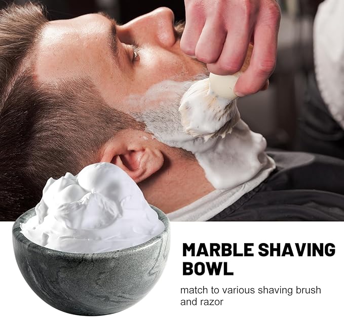 Koville Marble Shaving Soap Bowl 5'' Gray Handmade Shaving Cream Bowl, Marble Bowls For Shaving Foam, Shave Soap Bowl, Shaving Kit Bowl, Shaving Cup Gift for Men with 2 pack Shaving Brush
