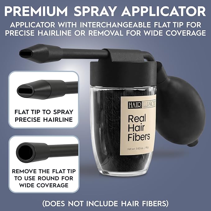 Hair Illusion Spray Applicator Removable Flat Tip designed to Spray Precise Hairline or Remove Tip For Round Sprayer And Wide Coverage (does not include hair fibers)