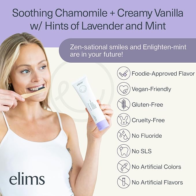 Elims 10% Nano-Hydroxyapatite Toothpaste – Fluoride-Free, Xylitol Remineralizing, Whitening Toothpaste for Sensitive Teeth, SLS-Free, Lavender Vanilla Mint Favlor for Adults & Kids, 4oz