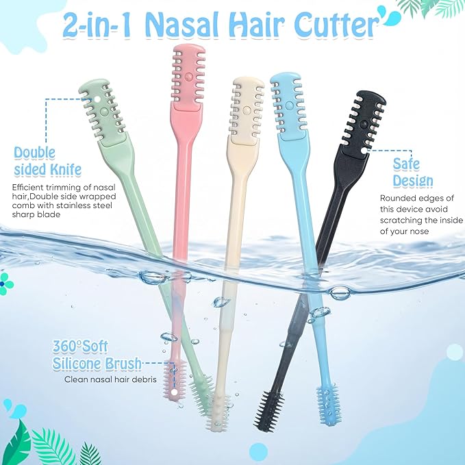 24 Pcs 2-in-1 Nasal Hair Cutter Double Sided Nose Hair Trimmer Bulk for Women Men Portable 360° Rotating Manual Nose Nasal Knife Soft Cleaning Brush Box Package Multicolor
