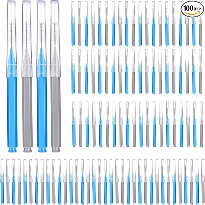 Patelai 100 Pieces Braces Brush for Cleaner Interdental Brush Toothpick Dental Tooth Flossing Head Oral Dental Hygiene Flosser Toothpick Cleaners Tooth Tool(Blue, Grey,Mixed Sizes)