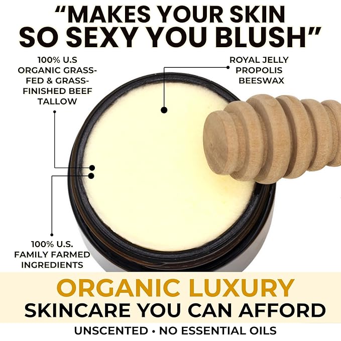HIDE & HIVE Whipped Tallow Balm – Grass-Fed Moisture for Face, Body & Hands – Organic Beef Tallow for Skin with Royal Jelly & Propolis – Clean, Non-Greasy Balm for Dry, Sensitive Skin