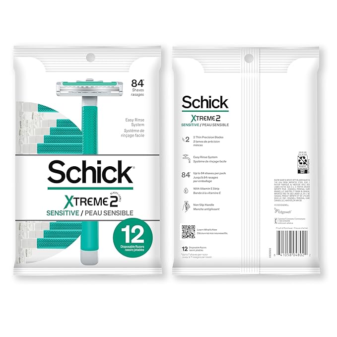 Schick Xtreme 2 Blade Sensitive Skin Disposable Razor For Men, Pack of 36