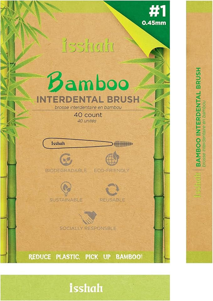 Biodegradable Bamboo Handle Interdental Brushes Between Teeth Cleaner Deep Clean Toothpick, FSC Certified and PETA Approved, Size 1 (0.45mm), 40 Count