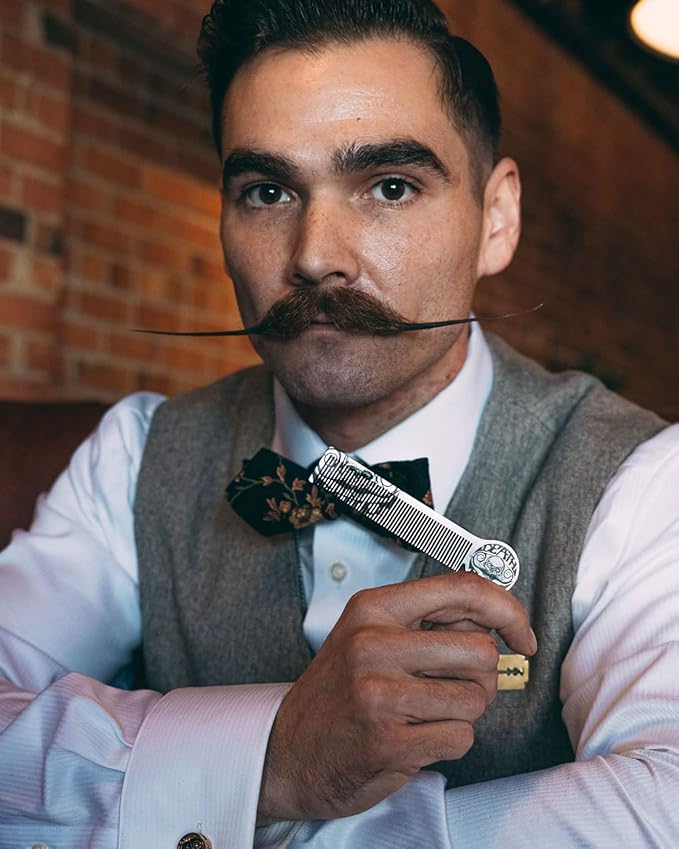 Handcrafted Steel Death Grip Mustache Comb For Handlebar Moustaches Pompadours Beards & Other Men's Hairstyles Silver Metalic