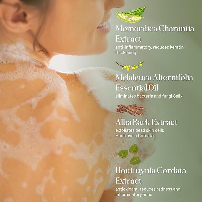 ABERA High-Performance Folliculitis Body Wash with Wild Bitter Melon Extract, BHA Shower Gel, Reduces Back Acne & Keratosis Pilaris, Folliculitis Treatment, Acne Body Wash for Sensitive Skin, 10.14 oz