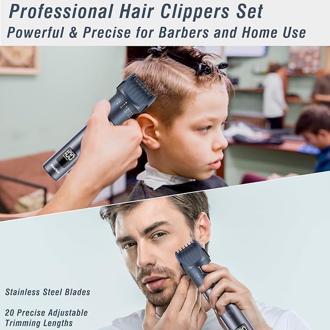 Hair Clippers and Beard Trimmer Set for Men, Precision Dial Adjustable 20 Lengths, 3-in-1 Professional Men's Electric Razors Shaving Kit with Nose Trimmer, IPX7 Waterproof Wet/Dry, USB-C Rechargeable