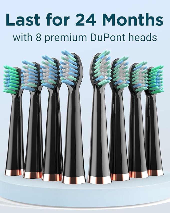 Rtauys M5 Electric Toothbrush for Adults - Sonic Electric Toothbrush for Kids and Adults with 8 Brush Heads & Travel Case, 120 Days Battery Life - Black