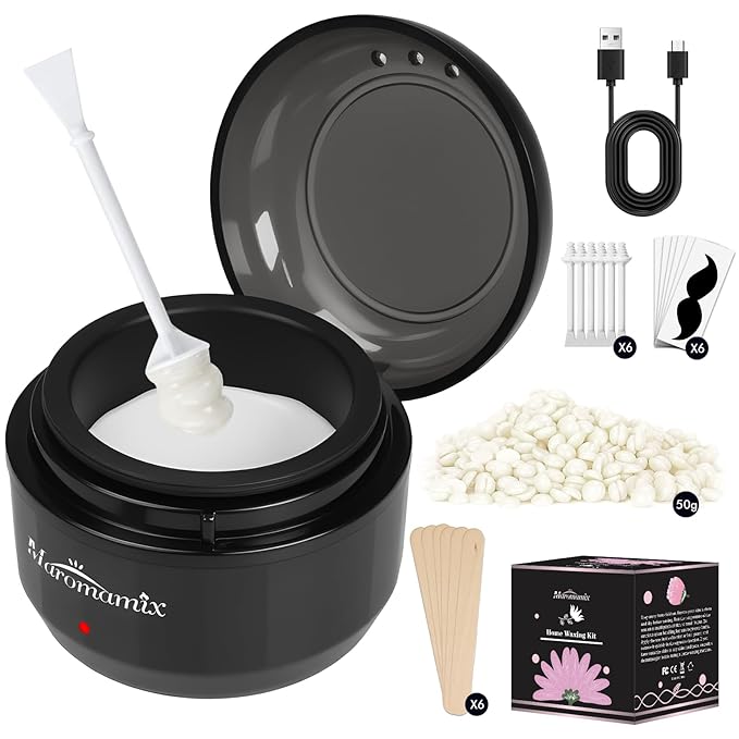 Nose Waxing Kit for Women & Men - Mini Portable Wax Warmer for Nose/Ear/Eyebrow/Beard/Lip Fuzz Hair Removal with 50g Hard Wax Beans, 10 Applicators & 5 Nose Hair Sticks &1 Silicone Pot - 5V USB