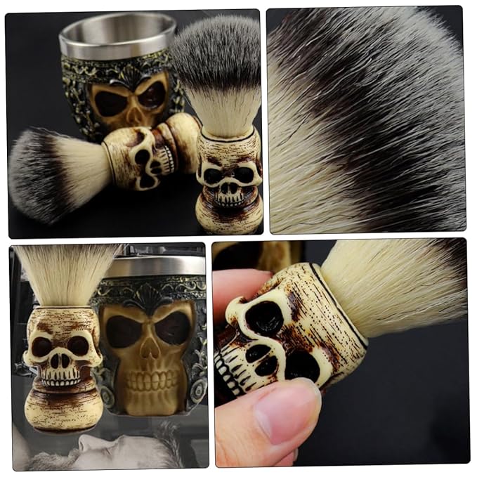 1Pc Skull Pattern Badger Hair Beard Brush for Men Portable Shaving Brush with Durable Handle Stylish Grooming Tool for Softening Beard and Easy Travel