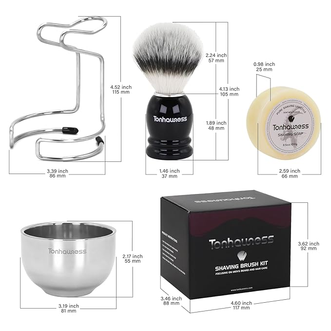 Shaving Brush Kit for Men, 4 in 1 Shaving Brushes Set Includes Nylon Bristle Shave Brush, Shaving Bowl & Stand and Shaving Soap Kit for Men’s Shave Gift