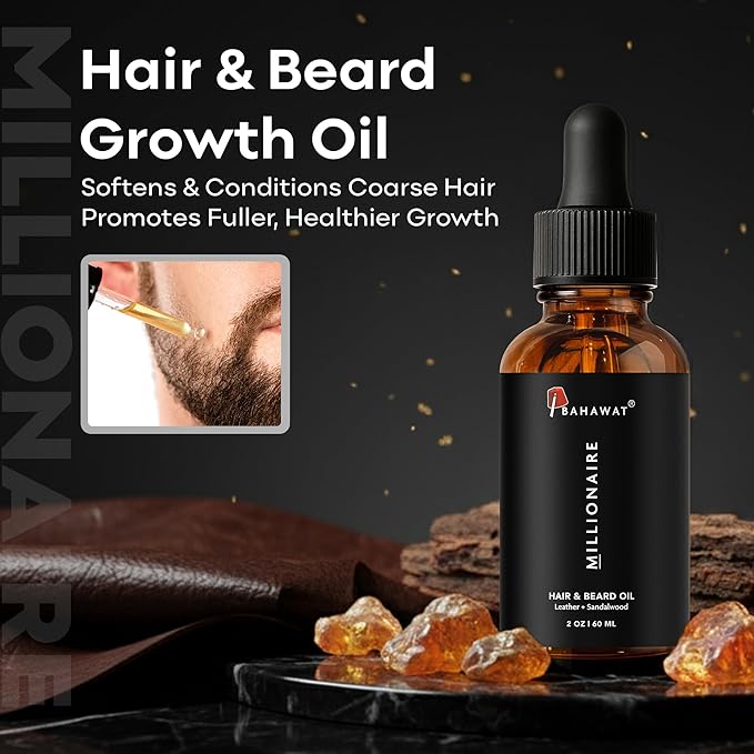 BAHAWAT Beard Oil -Premium Beard Oil Conditioner & Softener - Leather Sandalwood scent- Eliminates Beard Itch, Promote a Healthy, Full Beard, Natural Ingredients, 2 ounce.
