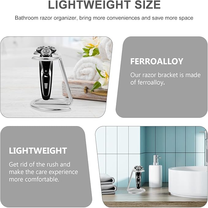 Men’s Shaving Razor and Brush Stand, Ferroalloy Razor Holder Organizer with Wall Mount, Silver Bathroom Storage Rack for Daily Grooming