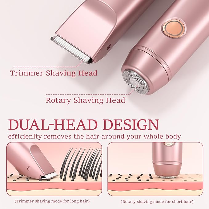 Bikini Trimmer for Women: Electric Razors & Shaver [IPX7 Waterproof] with Dual Heads for Body Pubic Hair - Rechargeable Wet Dry Lady Hair Trimmer 2 in 1 for Underarm Leg Arm Face