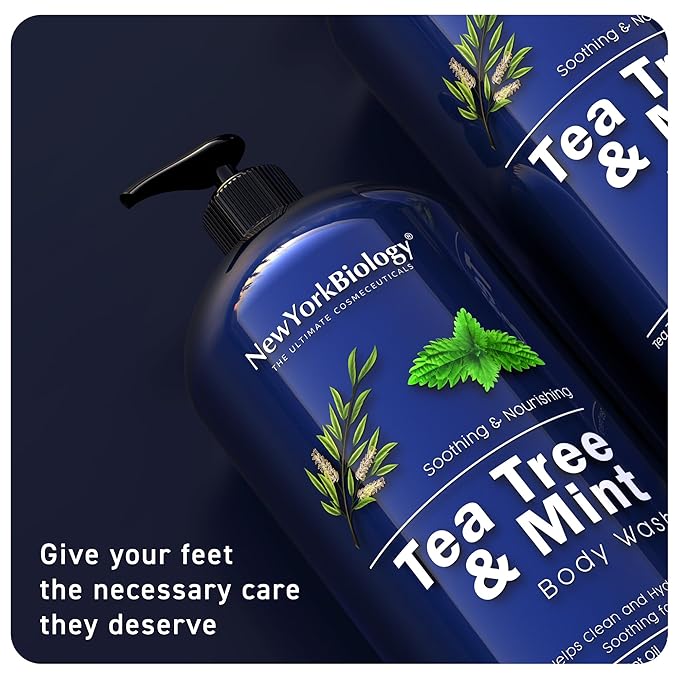 New York Biology Tea Tree Mint Body Wash for Men and Women - Moisturizing Body Wash Helps Soothe the Skin - Refreshing and Hydrating Cleanser for Body and Feet - 16.9 Fl Oz