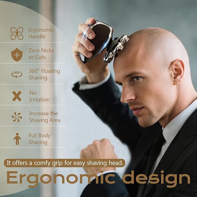 7D Head Shavers for Bald Men, Water Proof Electric Razor for Men with LED Display, Detachable Wet/Dry Anti-Pinch Head Shavers, Shaving Grooming Kit for Balder, Perfect for Home & Travel（Black）
