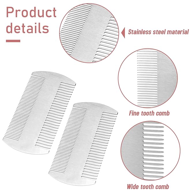Metal Comb for Men, 2 Pack Stainless Steel Beard Comb Mini Portable Travel Combs Anti-Static Dual Action Fine & Wide Teeth Mustache Combs for Wallet Purse Pocket Car